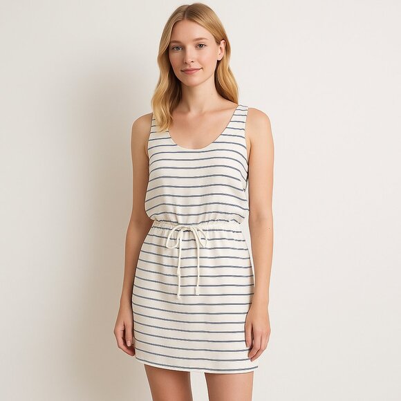 Joie White Navy Striped Silk Sleeveless Mini Dress Drawstring Waist Size XS - Picture 12 of 12